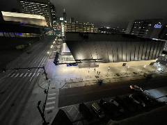 Steelhouse at night looking west